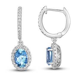 Natural Blue Topaz & White Lab-Created Sapphire Dangle Earrings Sterling Silver