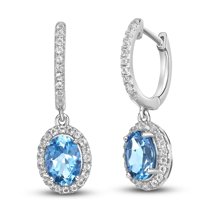 Natural Blue Topaz & White Lab-Created Sapphire Dangle Earrings Sterling Silver