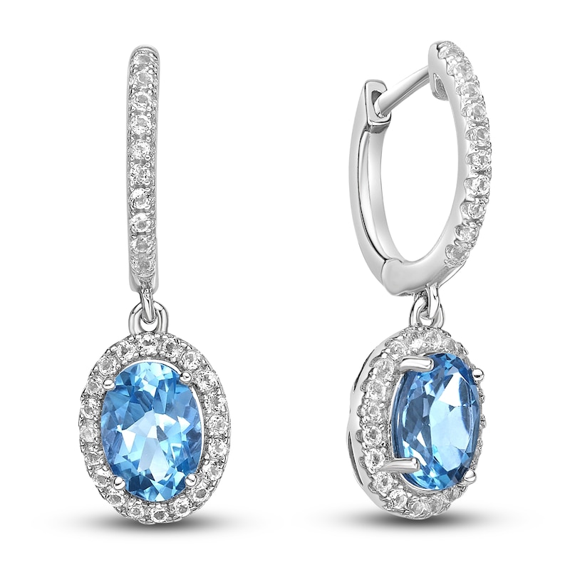 Natural Blue Topaz & White Lab-Created Sapphire Dangle Earrings Sterling Silver