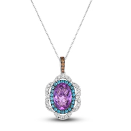 Le Vian Natural Amethyst & Natural Blue Topaz Necklace 1/2 ct tw Diamonds 14K Vanilla Gold