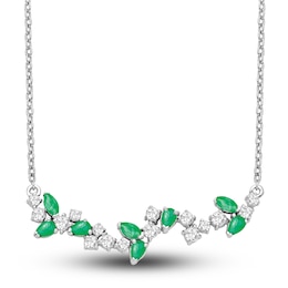 Natural Emerald Necklace 1/3 ct tw Diamonds 14K White Gold 18&quot;