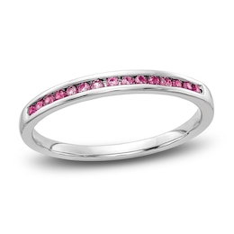 Pink Lab-Created Sapphire Ring 14K White Gold