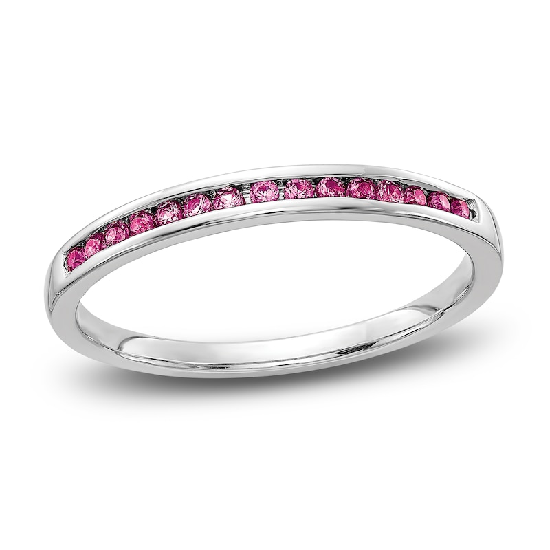 Main Image 1 of Pink Lab-Created Sapphire Ring 14K White Gold