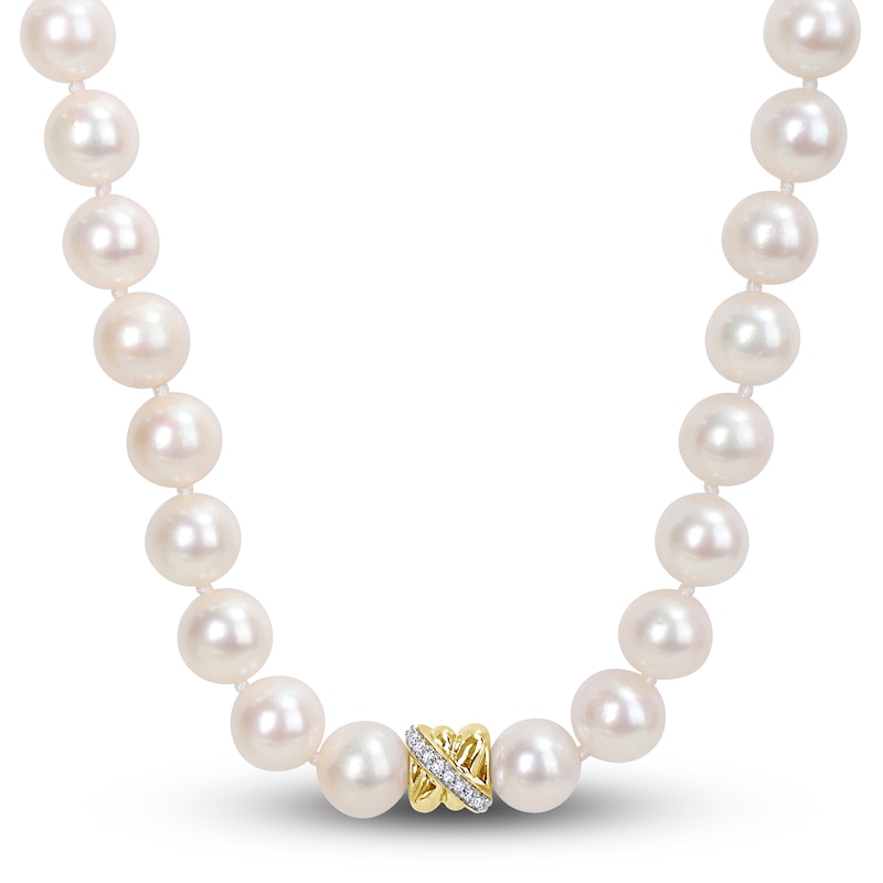 Y-Knot Freshwater Cultured Pearl Necklace 1/10 ct tw Diamonds 14K Yellow Gold 17"