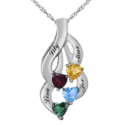 Heart Birthstone Family & Mother's Necklace (1-4 Stones and Lines)