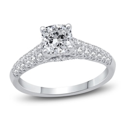 Diamond Halo Engagement Ring 1-3/8 ct tw Cushion/Round 14K White Gold