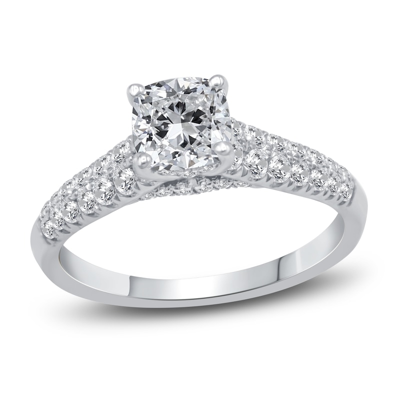 Diamond Halo Engagement Ring 1-3/8 ct tw Cushion/Round 14K White Gold