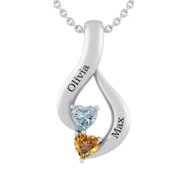 Heart Birthstone Couple's Necklace (2 Stones and Lines)