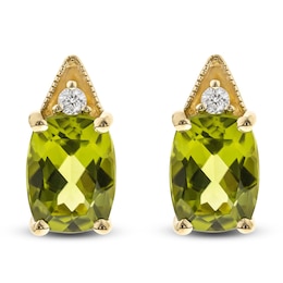 Natural Peridot Earrings 1/20 ct tw Diamonds 10K Yellow Gold