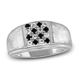 Men's Black & White Diamond Anniversary Ring 1/3 ct tw Round 14K White Gold