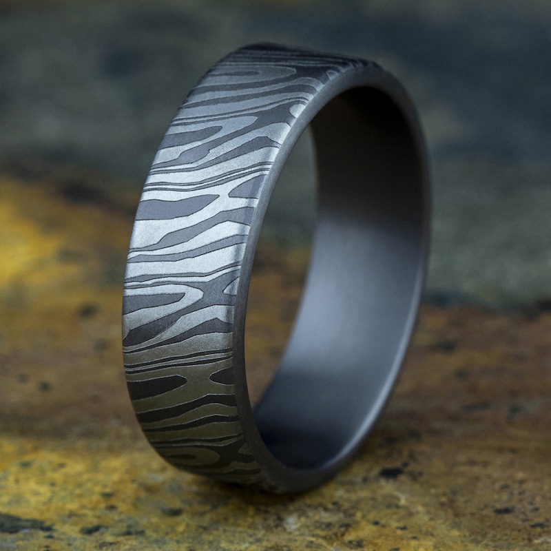 Main Image 4 of Damascus Tiger Stripe Wedding Band Tantalum 7.0mm