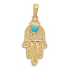 Thumbnail Image 1 of Lab-Created Turquoise Hamsa Hand Charm 14K Yellow Gold