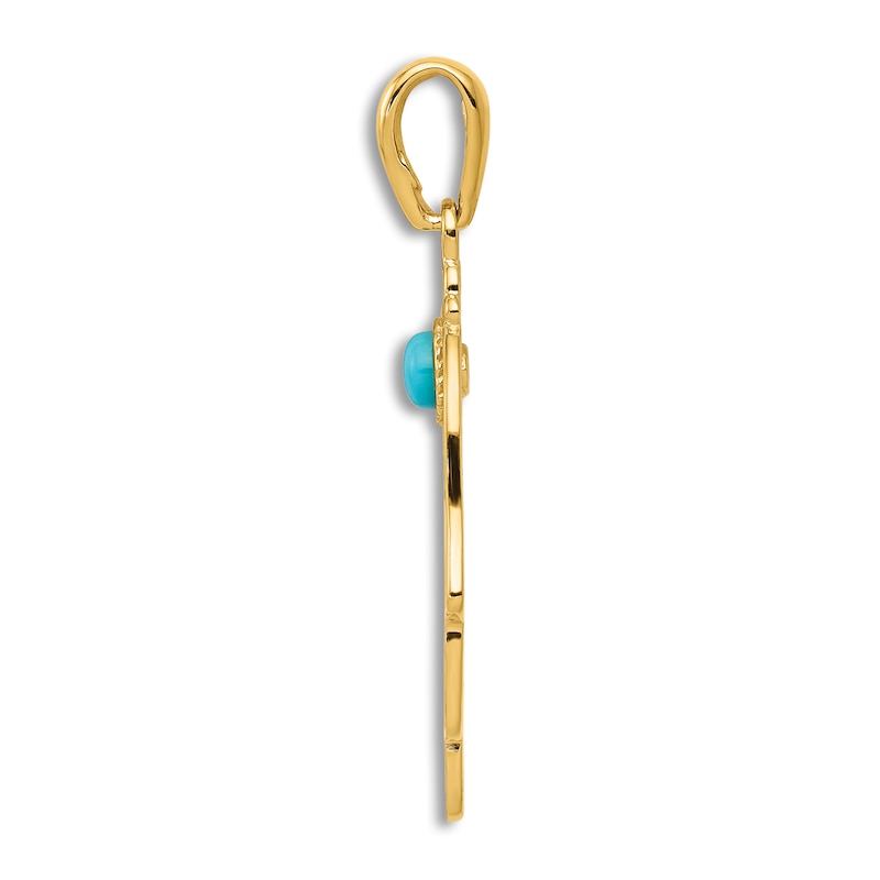 Main Image 2 of Lab-Created Turquoise Hamsa Hand Charm 14K Yellow Gold