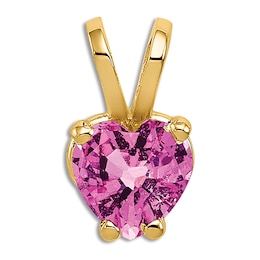 Natural Pink Sapphire Heart Necklace Charm 14K Yellow Gold