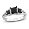 Thumbnail Image 1 of Black & White Diamond 3-Stone Engagement Ring 1-1/2 ct tw Round 14K White Gold