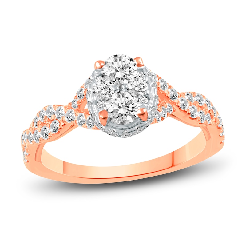 Main Image 1 of Diamond Twist Engagement Ring 1 ct tw Oval/Round 14K Rose Gold