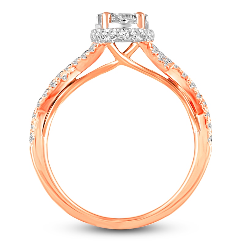 Main Image 2 of Diamond Twist Engagement Ring 1 ct tw Oval/Round 14K Rose Gold