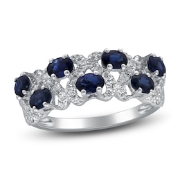 Natural Blue Sapphire Ring 3/8 ct tw Diamonds 14K White Gold