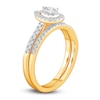 Thumbnail Image 2 of Diamond Double Halo Bridal Set 1/2 ct tw Pear/Round 14K Yellow Gold