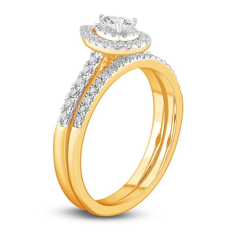 Main Image 2 of Diamond Double Halo Bridal Set 1/2 ct tw Pear/Round 14K Yellow Gold