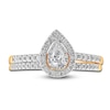 Thumbnail Image 3 of Diamond Double Halo Bridal Set 1/2 ct tw Pear/Round 14K Yellow Gold