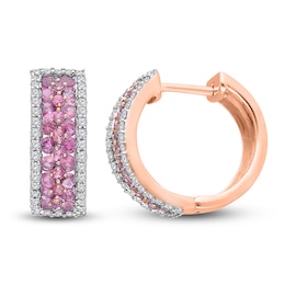 Kallati Round-Cut Natural Pink Sapphire Hoop Earrings 1/2 ct tw Diamonds 14K Rose Gold