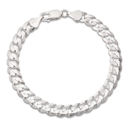 Solid Curb Bracelet 10K White Gold 8.5&quot;