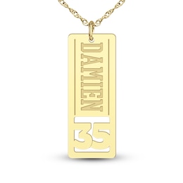 High-Polish Personalized Name & Number Dog Tag Necklace 14K Yellow Gold 22&quot;
