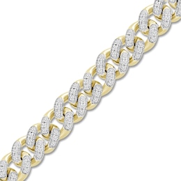 Men's Diamond Curb Bracelet 1 ct tw Round 10K Yellow Gold 8.5&quot;