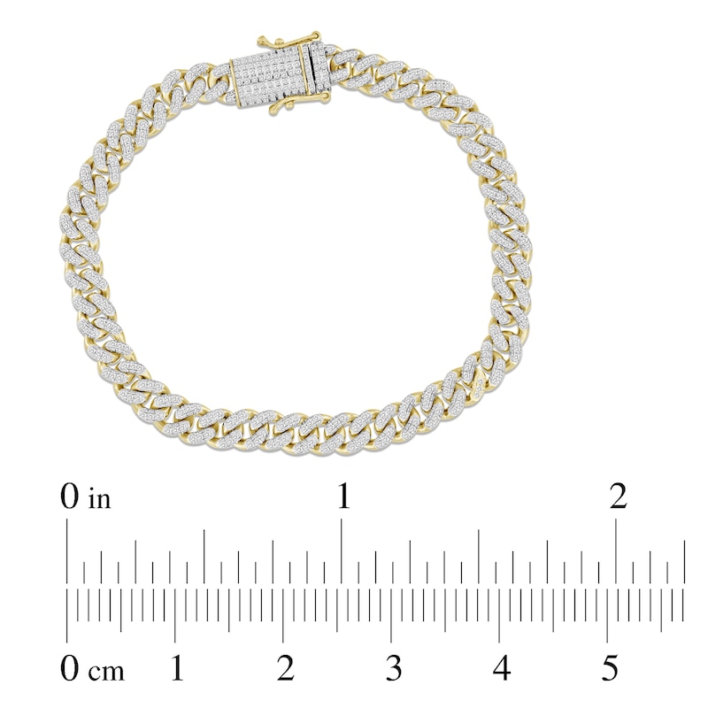 Main Image 3 of Men's Diamond Curb Bracelet 1 ct tw Round 10K Yellow Gold 8.5&quot;