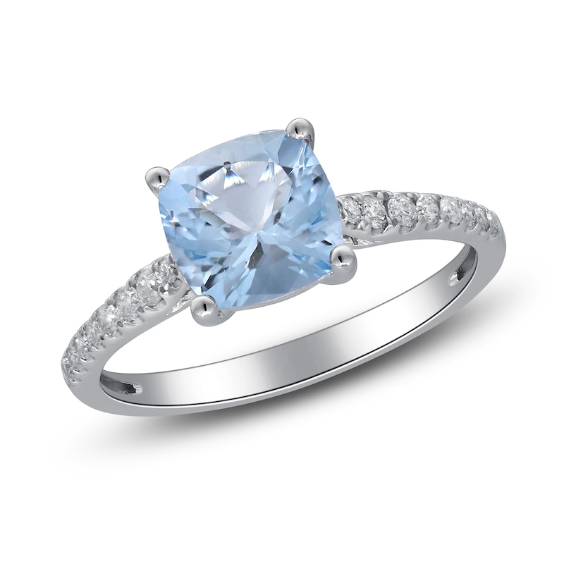 Main Image 2 of Cushion-Cut  Natural Aquamarine & Diamond Engagement Ring 1/8 ct tw 14K White Gold