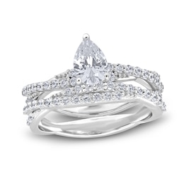 Pear & Round-Cut Diamond Bridal Set 1-1/4 ct tw 14K White Gold