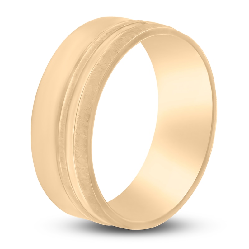 Main Image 2 of Men's Brushed & Matte Wedding Band 14K Yellow Gold 8mm