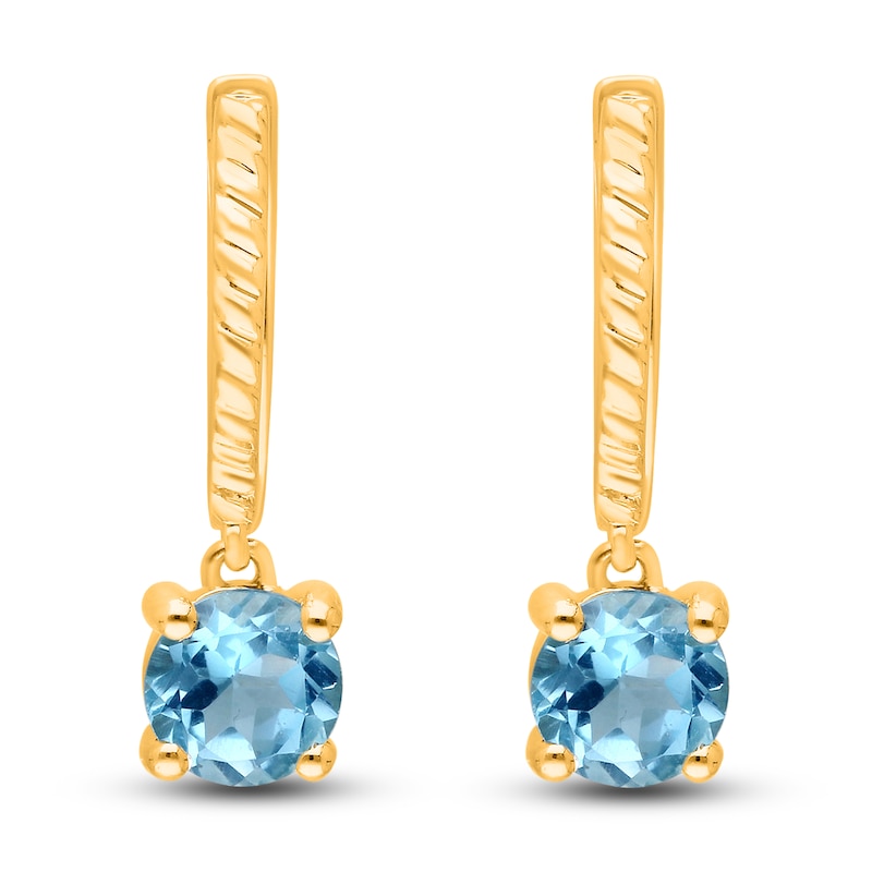 Kallati Natural Blue Topaz Hoop Earrings 14K Yellow Gold