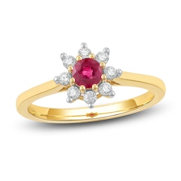 Round-Cut Natural Ruby & Diamond Ring 1/5 ct tw 14K Yellow Gold