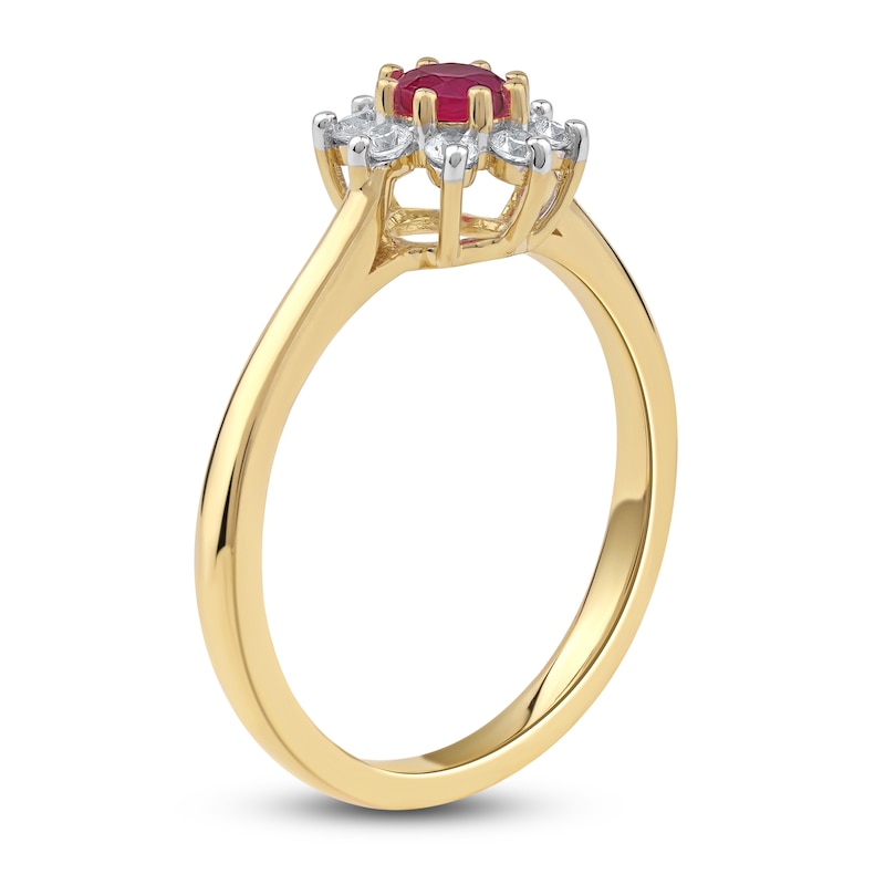 Round-Cut Natural Ruby & Diamond Ring 1/5 ct tw 14K Yellow Gold