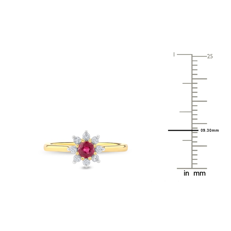 Round-Cut Natural Ruby & Diamond Ring 1/5 ct tw 14K Yellow Gold