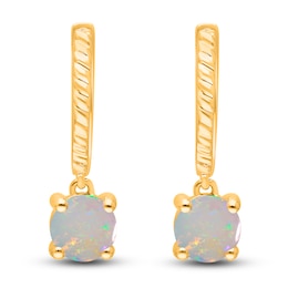 Kallati Natural Opal Hoop Earrings 14K Yellow Gold