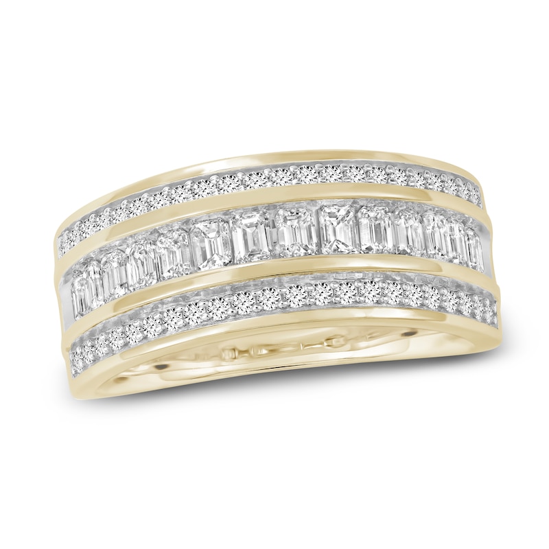 Main Image 1 of Men's Emerald-Cut & Round Diamond Anniversary Band 1-5/8 ct tw 14K Yellow Gold