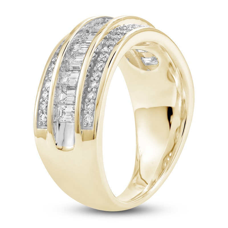 Main Image 2 of Men's Emerald-Cut & Round Diamond Anniversary Band 1-5/8 ct tw 14K Yellow Gold