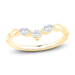 Round & Marquise-Cut Diamond Contour Ring 1/4 ct tw 14K Yellow Gold