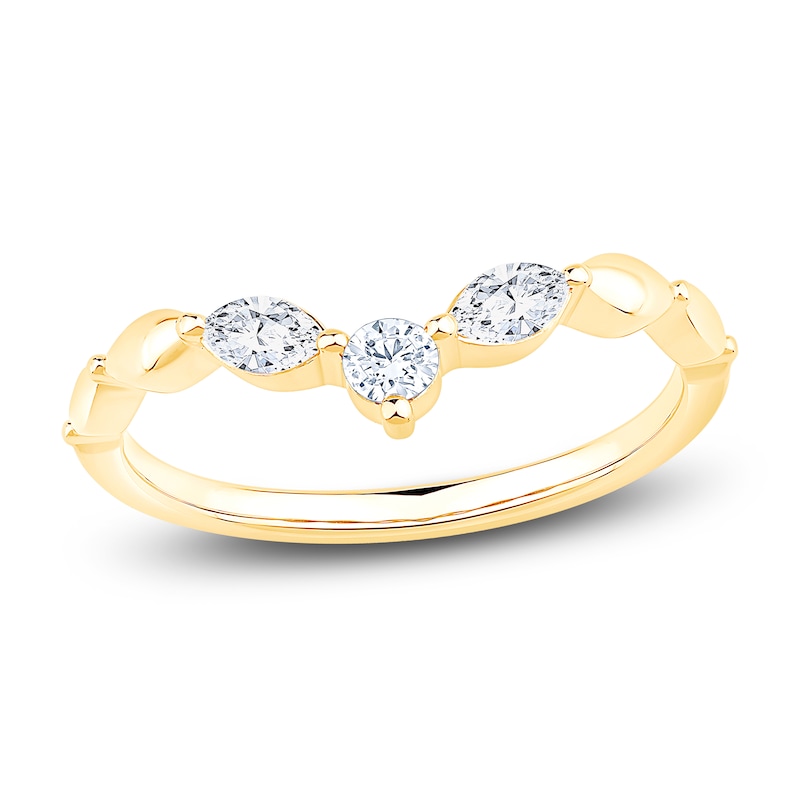 Main Image 1 of Round & Marquise-Cut Diamond Contour Ring 1/4 ct tw 14K Yellow Gold