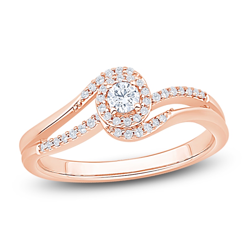 Main Image 1 of Diamond Bypass Halo Promise Ring 1/4 ct tw 10K Rose Gold