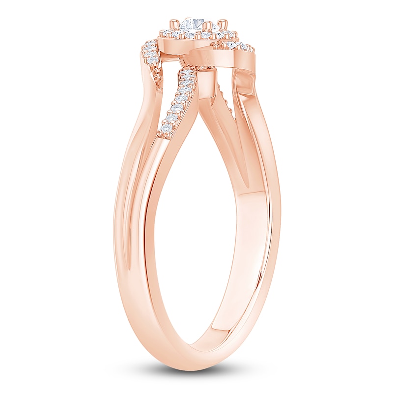 Main Image 2 of Diamond Bypass Halo Promise Ring 1/4 ct tw 10K Rose Gold