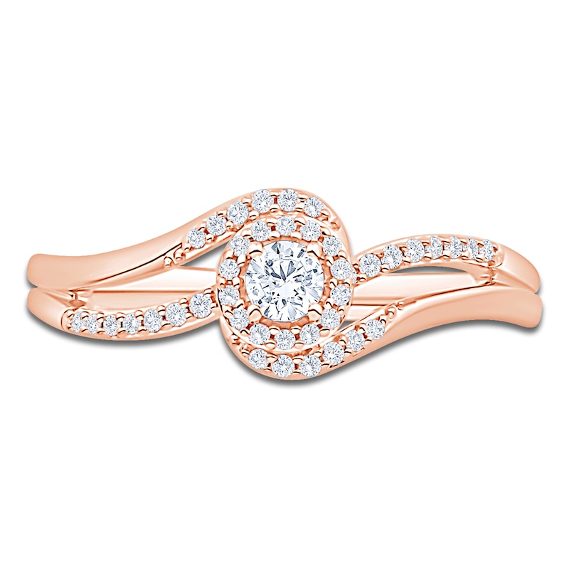 Main Image 3 of Diamond Bypass Halo Promise Ring 1/4 ct tw 10K Rose Gold