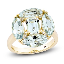 Octagon & Marquise-Cut Natural Aquamarine & Diamond-Accent Cocktail Ring 14K Yellow Gold