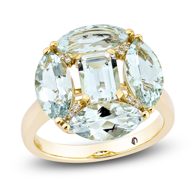 Main Image 1 of Octagon & Marquise-Cut Natural Aquamarine & Diamond-Accent Cocktail Ring 14K Yellow Gold