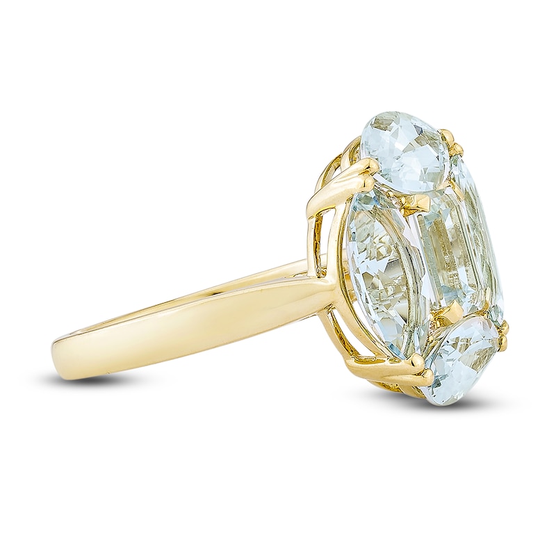 Main Image 2 of Octagon & Marquise-Cut Natural Aquamarine & Diamond-Accent Cocktail Ring 14K Yellow Gold