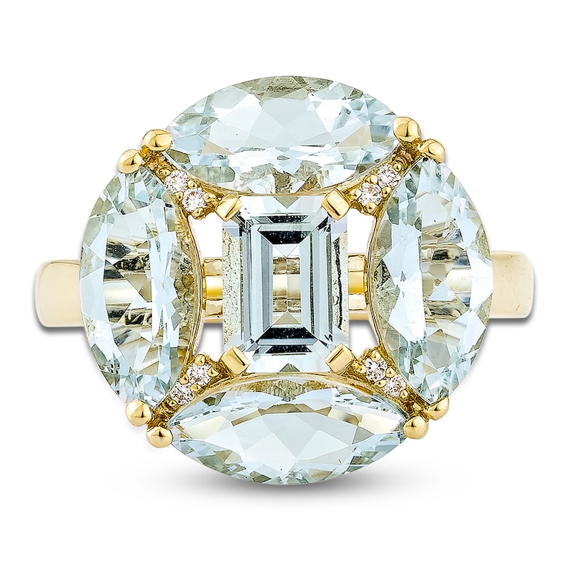 Main Image 3 of Octagon & Marquise-Cut Natural Aquamarine & Diamond-Accent Cocktail Ring 14K Yellow Gold