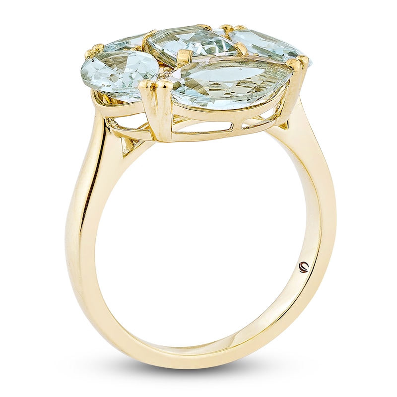 Main Image 4 of Octagon & Marquise-Cut Natural Aquamarine & Diamond-Accent Cocktail Ring 14K Yellow Gold